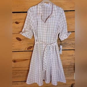 Calvin Klein* A-line* Button Front* Dress* Pink/Tan/White* Sz 12